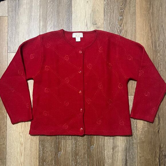 Tally Ho Sweaters - Vintage Tally Ho 100% Wool Button Down Cardigan Sweater Women's Sm Embroidered
